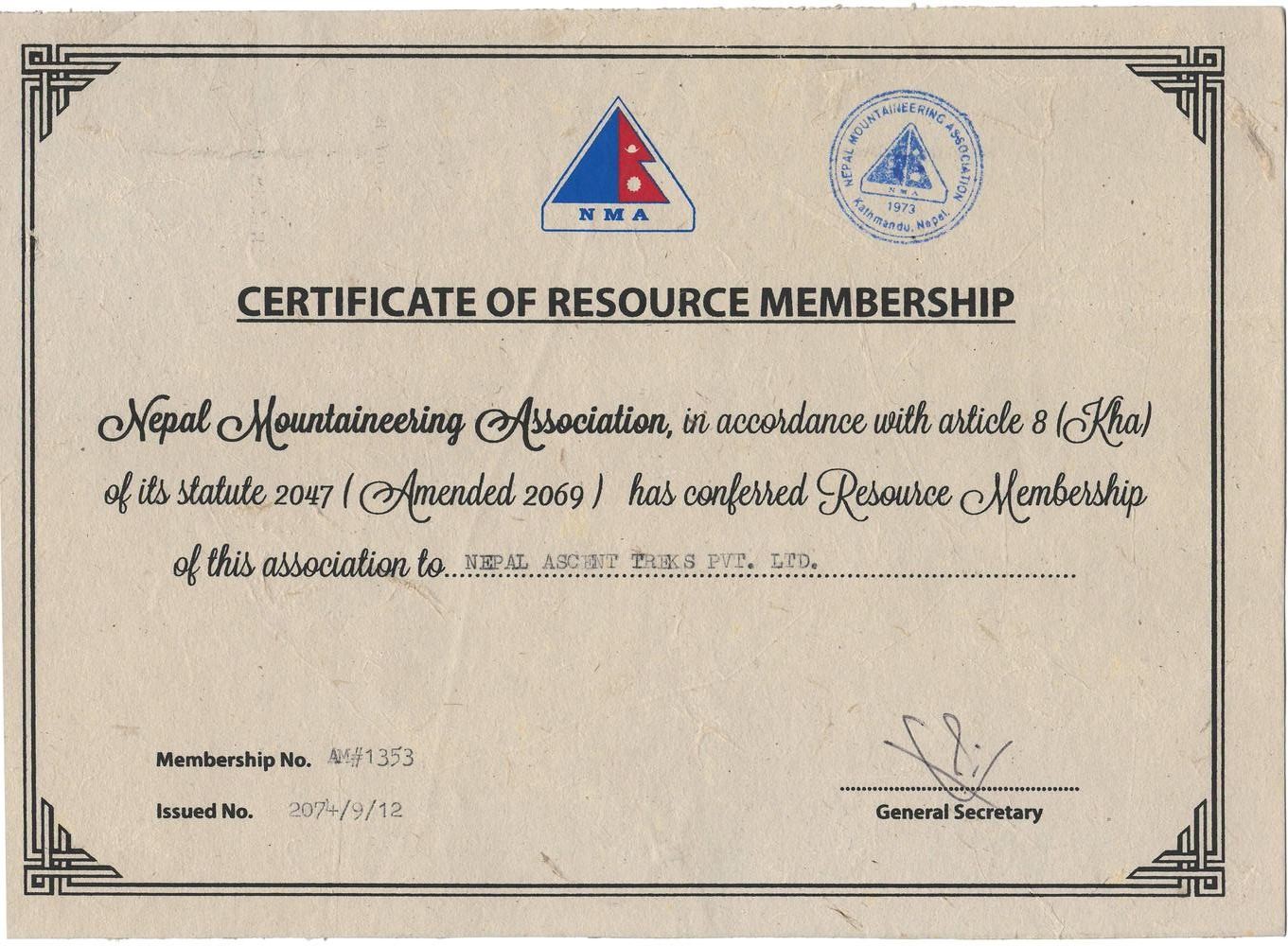 NMA Certificate