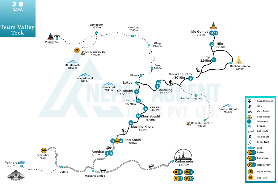 Tsum Valley Trek Map